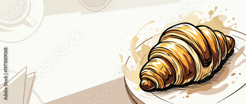 Delicious golden brown croissant on a white plate.