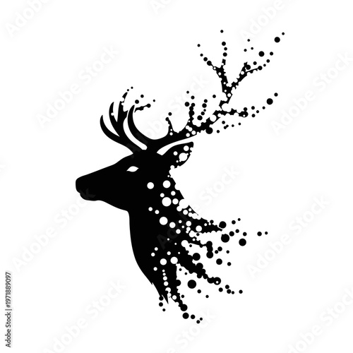 Deer Head Silhouette with Antlers.