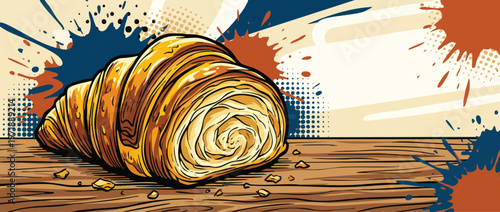 Delicious golden croissant pastry a classic French breakfast item freshly baked and ready to eat 1.