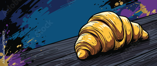 Delicious Golden Croissant Pastry on Wooden Surface.