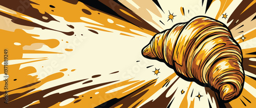 Delicious golden croissant pastry with flaky layers and rich texture.