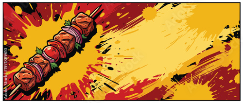 Delicious Grilled Meat Skewer with Vegetables and Herbs.