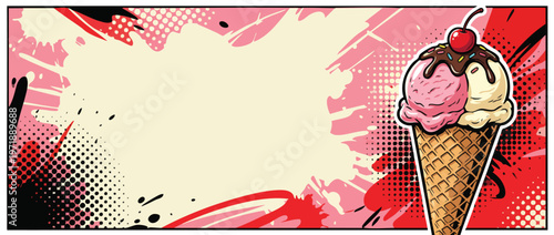 Delicious Ice Cream Cone with Cherry Topping and Chocolate Drizzle.