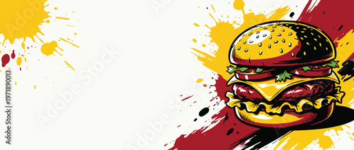 Delicious Juicy Hamburger with Cheese and Fresh Vegetables.