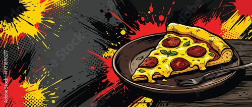 Delicious Pepperoni Pizza Slice with Melted Cheese on a Plate.