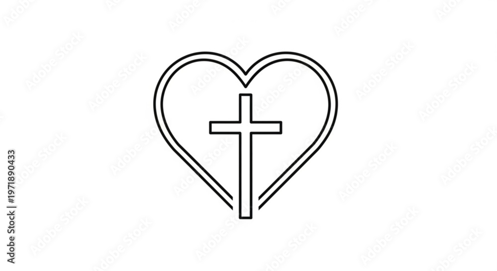 Obraz premium Heart with cross symbol christian faith icon love and religion concept heart shape with cross inside spiritual love symbol