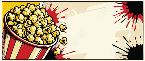 Delicious Popcorn in Striped Container for Movie Night Snack.