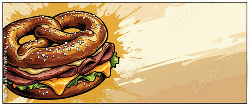 Delicious Pretzel Sandwich with Meat Cheese and Lettuce.