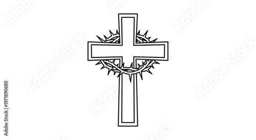 Christian cross with crown of thorns symbolizing faith and sacrifice on white background