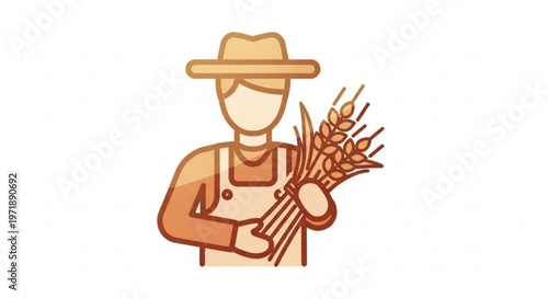 Farmer holding wheat agricultural worker with apron and hat symbol of farming and harvest