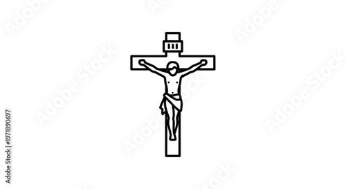 Crucifixion scene with jesus christ on cross symbol of faith and spirituality religious icon black line art
