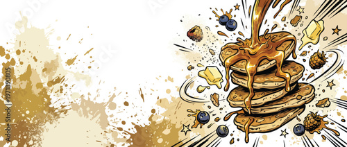 Delicious Stack of Pancakes with Syrup and Berries 2.