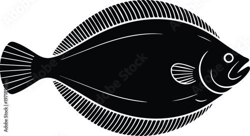 Minimalist black flounder flatfish silhouette vector icon