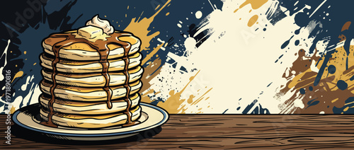 Delicious Stack of Pancakes with Syrup and Butter on a Plate.