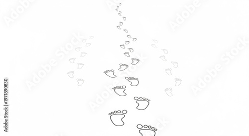 Tiny baby footprints trail upwards on white background symbolizing growth and development