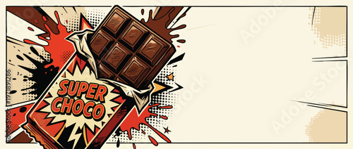 Delicious Super Choco Bar in Comic Pop Art Style.