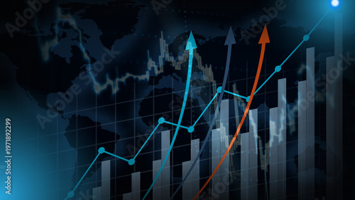 Принти на полотні Bullish Stock Market Candlestick Chart with Global Financial Data Background