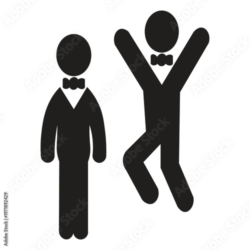 image of two men wearing bow ties silhouette illustration Image of a man wearing a classic black tuxedo suit with a clean white shirt. The black bow tie is neatly tied at the collar, giving an impress