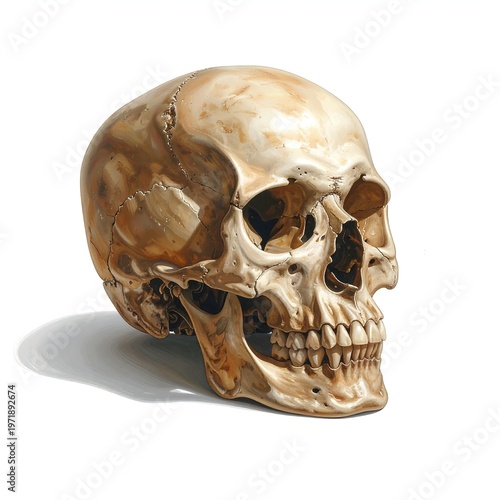 A human skull on a white background