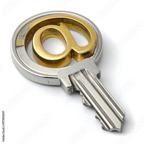 A key with an at symbol on a white background