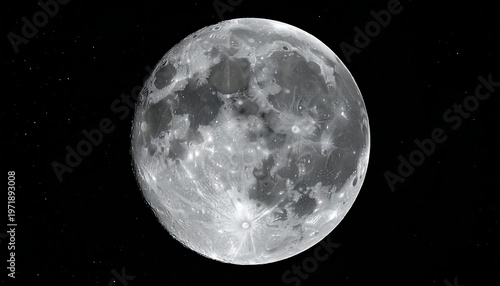 A large, bright moon in a black sky with stars