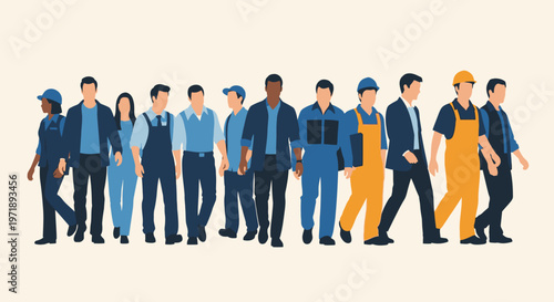 Group of Diverse Workers and Professionals in Uniforms for May Day or Labor Day Concept