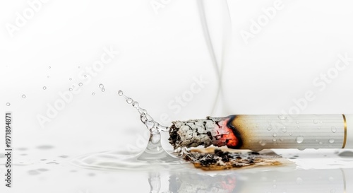 Cigarette Extinguished in Water Droplets.