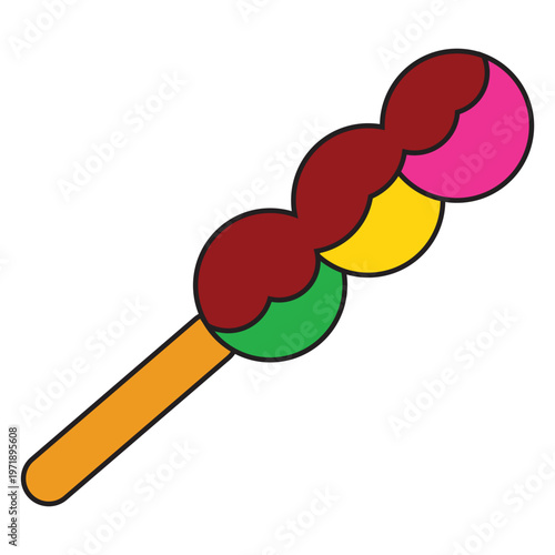Adobe Stock illustration of Dango skewer with three colorful balls and drizzled topping