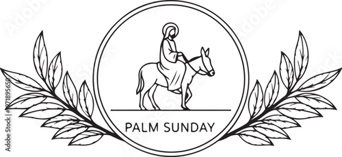 Palm Sunday Background with Green Palm Leaves and Sunburst, Hosanna to the King Typography Vector