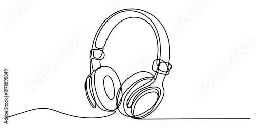 Bild auf Leinwand Minimalist continuous single line drawing of modern headphones on a clean white