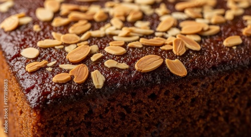 Delicious chocolate cake with almond seeds.