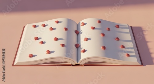 Open Book with Heart Pattern Pages.