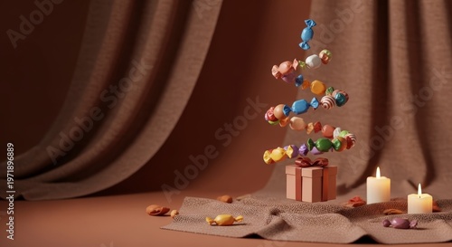 Colorful Christmas tree with ornaments.