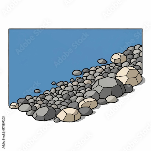 a pile of rocks on a beach.