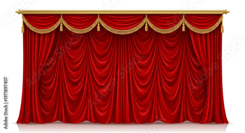 Elegant red theater curtains with golden trim, creating a grand entrance for a performance or event