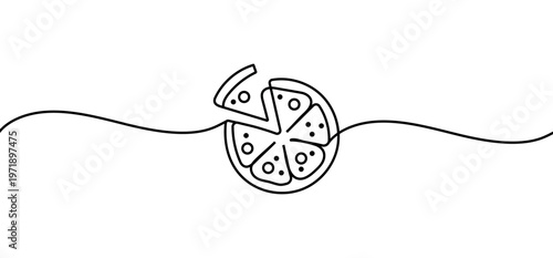 Pizza line art design. One continuous line pizzeria drawing. fast food line art png and vector illustration on transparent background