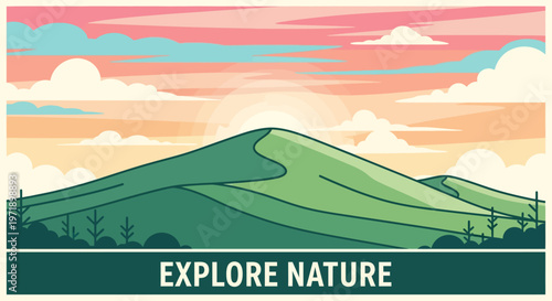 Serene landscape with rolling green hills.