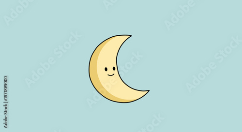 Smiling crescent moon cartoon character.