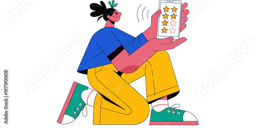 Customer review concept illustration with users giving feedback and ratings in a flat design style. featuring user rating, satisfaction, opinion with