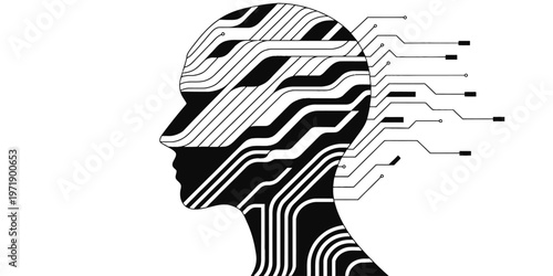 Artificial intelligence concept with glowing abstract digital network and human brain silhouette, symbolizing futuristic technology.