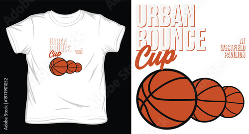 Urban bounce cup basketball tournament poster with basketballs and text