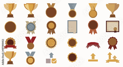 Rewards glyph solid icon vector set trophy medal achievement EPS10 isolated on white