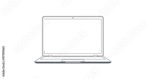 Minimalist line art illustration of a modern laptop computer