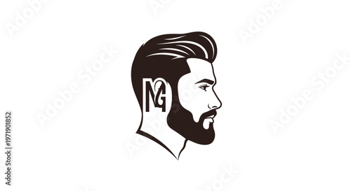 Modern bearded man profile black and white logo illustration