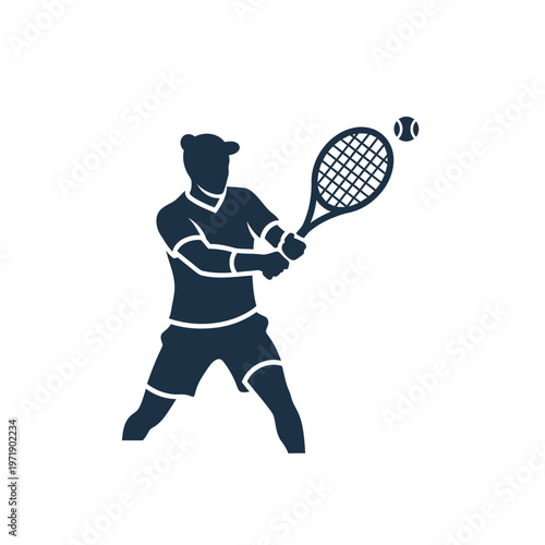 Silhouette of tennis player hitting ball with racket