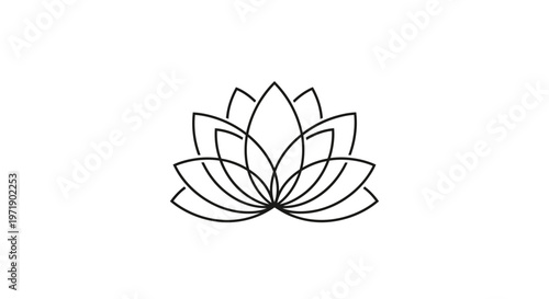 Simple black line art lotus flower symbol on white background