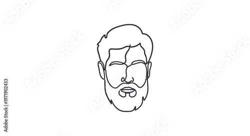 Single line art portrait of bearded man with closed eyes