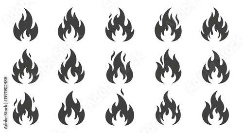 Grid of small flame icons forming a seamless decorative pattern for graphic design and illustration.