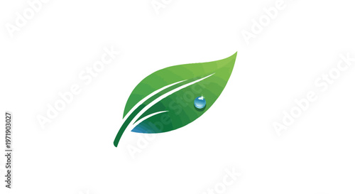Vibrant green leaf with glistening water drop illustration