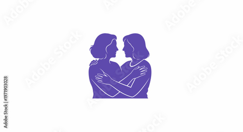Two women embracing purple silhouettes graphic design illustration
